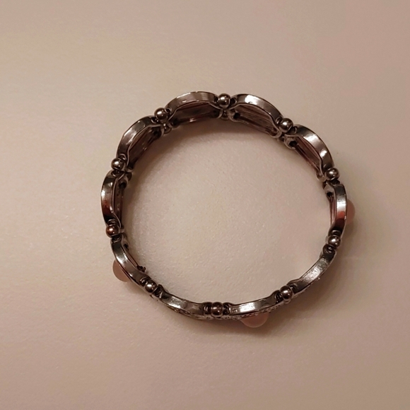 2/$30 Silver tone Coin Bracelet with Pink Cat's Eye Stones - Picture 3 of 5
